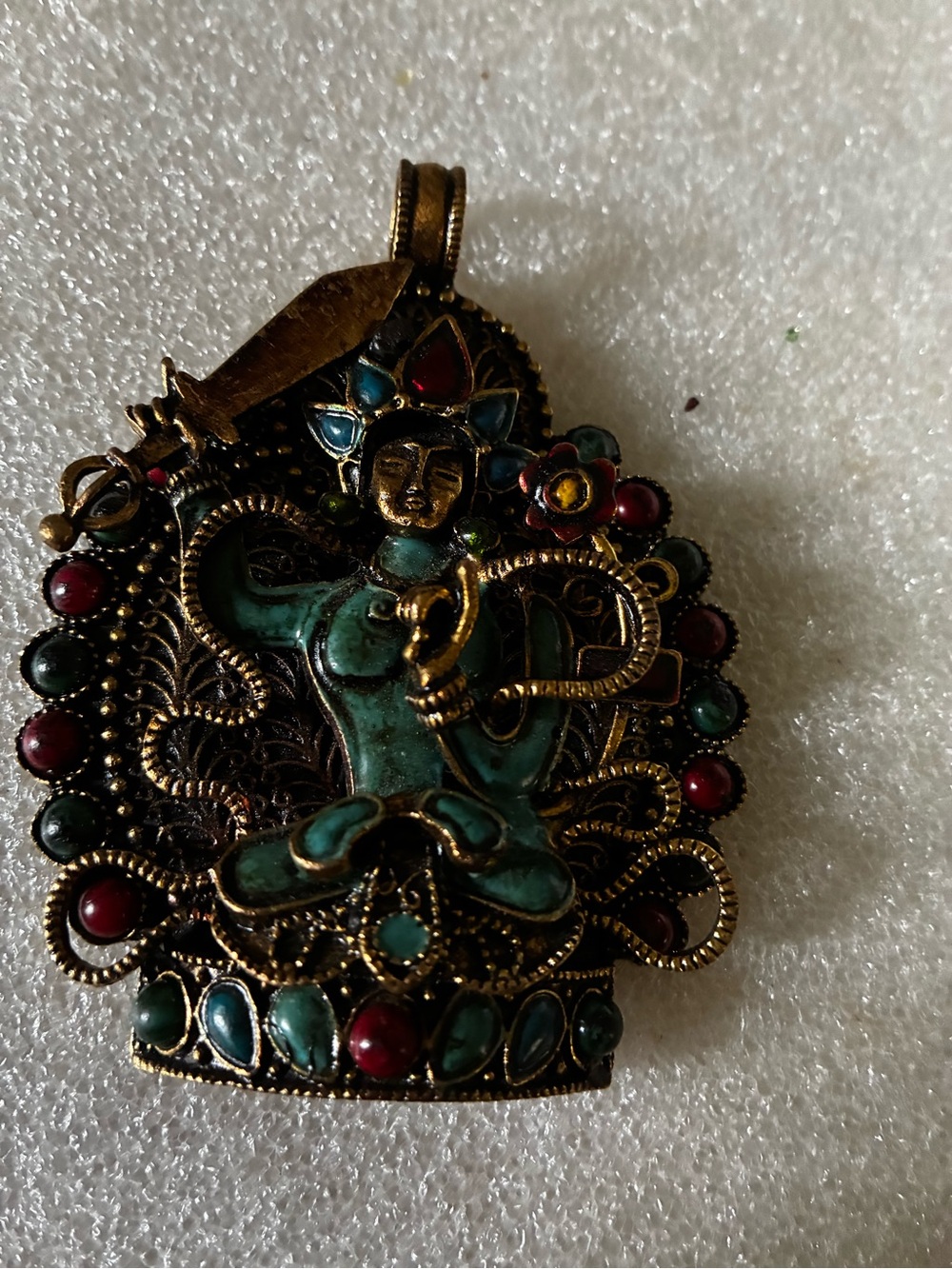 Green and Red Enamel Goddess Pendant Necklace - Women Jewelry